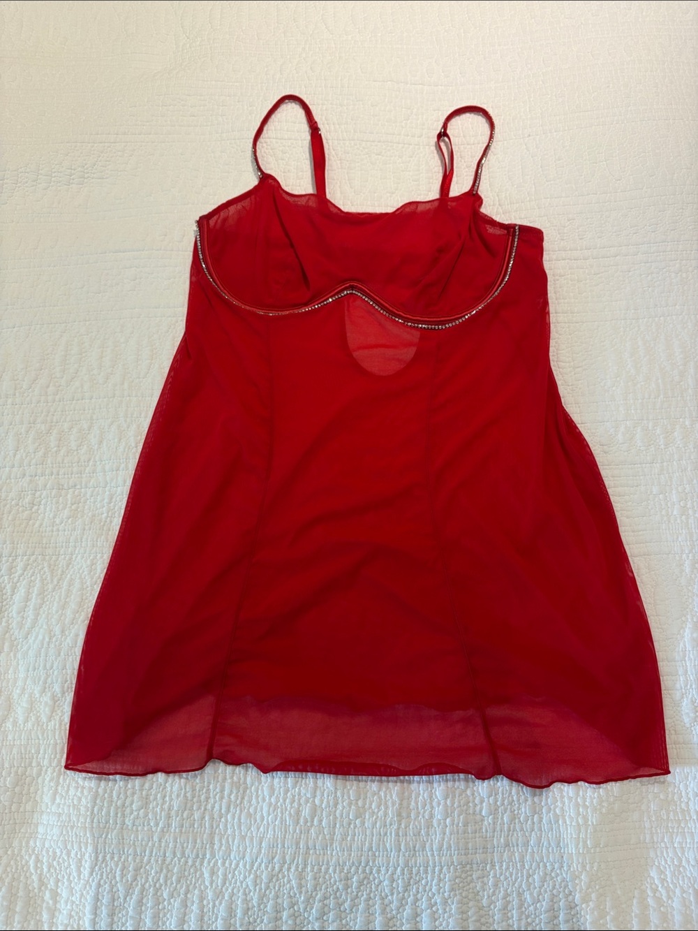 Red Sheer Slip Dress with Beaded Trim